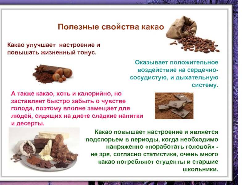 Полезные свойства и вред какао