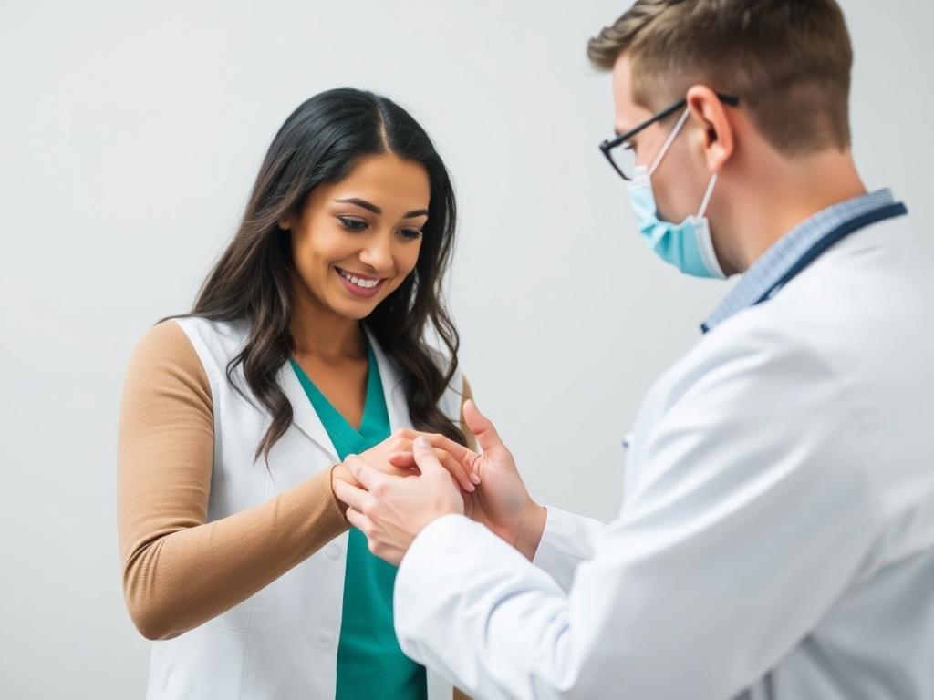The doctor touches the patient's hand. The doctor touches the patient's hand.фото