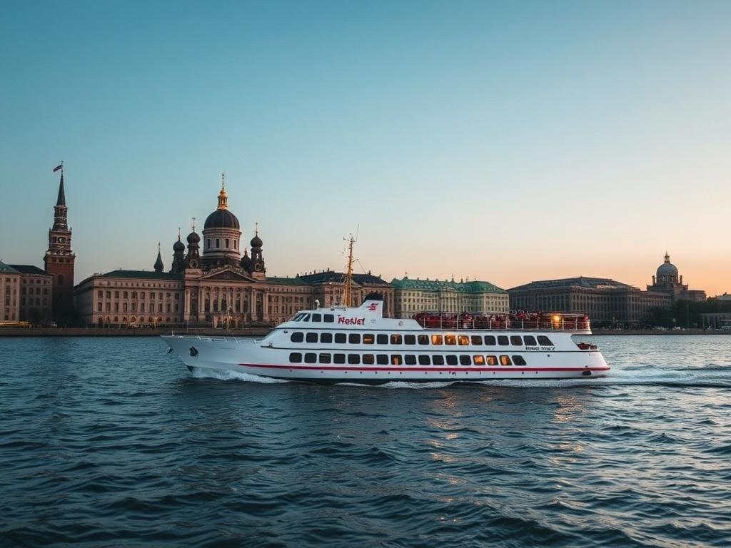 small passenger ship around Saint Petersburgфото