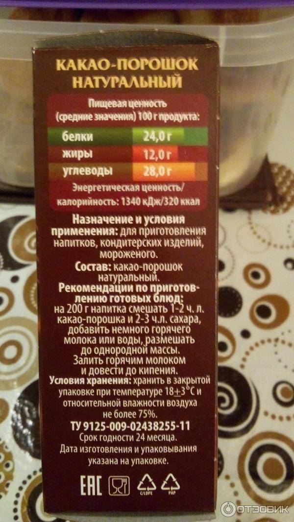 Сколько калорий в 1 ложке какао (столовой, чайной)