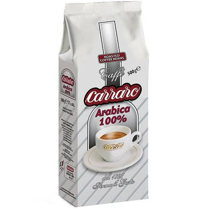 Кофе carraro в зернах 1/250гр «carraro arabica» 100% м/у х 24