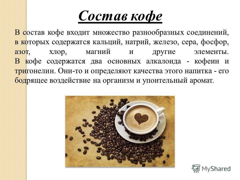 Химический состав кофе: что содержится в кофейных зернах, витамины, алкалоиды