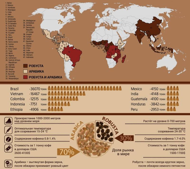 Где выращивают кофе разных сортов, в каких странах